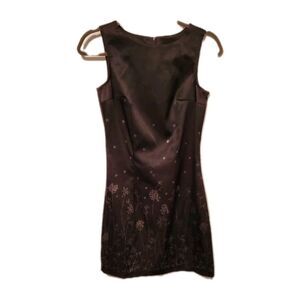 VINTAGE 90S IN Satin Feel Little Black Slip Dress Floral Beading XS Fairy Whimsy